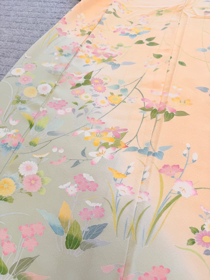 高級 訪問着 正絹 袷 加賀友禅 落款入り 薄オレンジ色 染め分け 約80万円