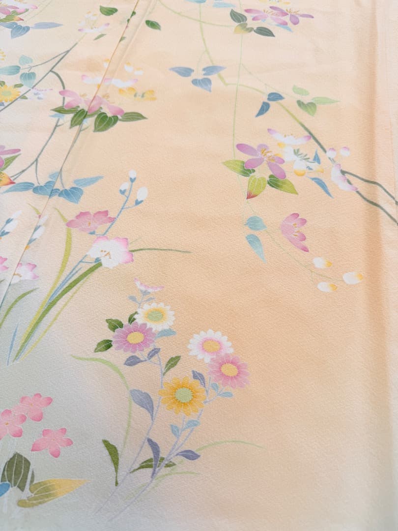 高級 訪問着 正絹 袷 加賀友禅 落款入り 薄オレンジ色 染め分け 約80万円