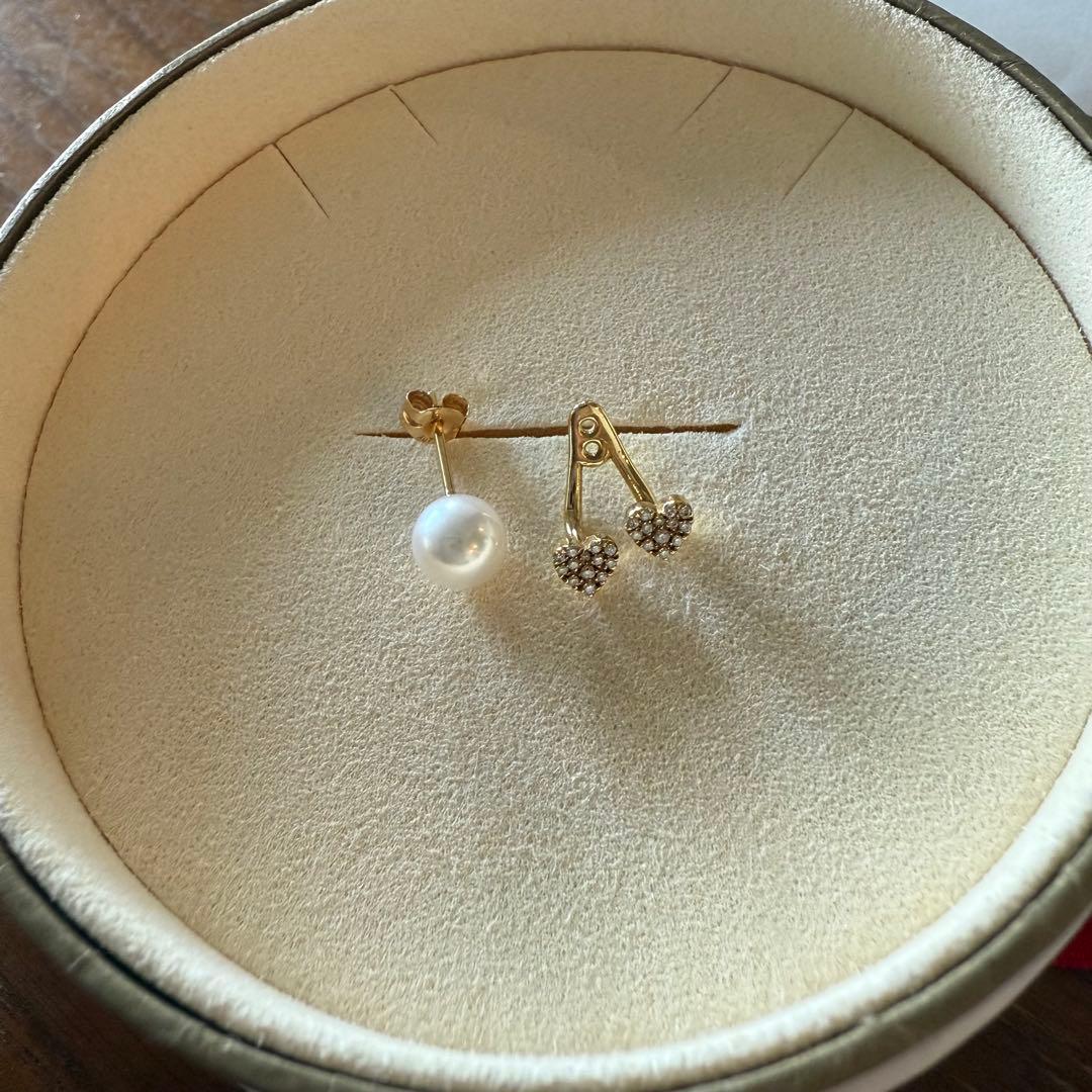 アーカー 18K/ダイヤ/アコヤパール ハートパヴェデュオパール ピアス