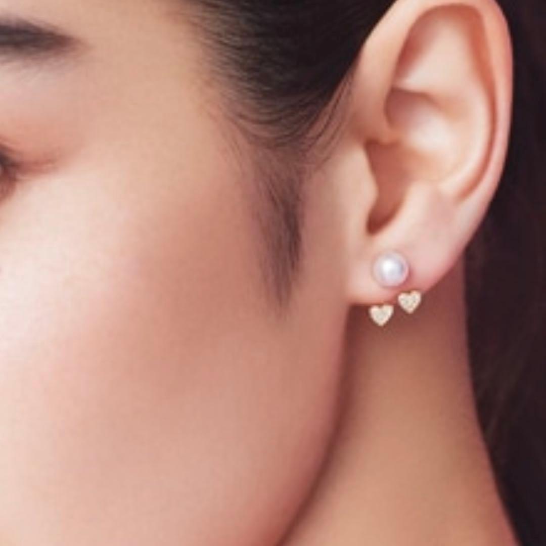 アーカー 18K/ダイヤ/アコヤパール ハートパヴェデュオパール ピアス