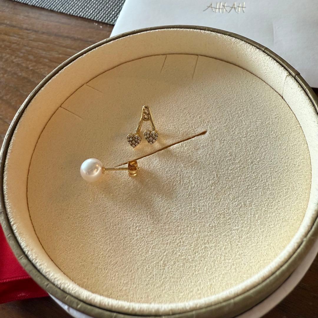 アーカー 18K/ダイヤ/アコヤパール ハートパヴェデュオパール ピアス