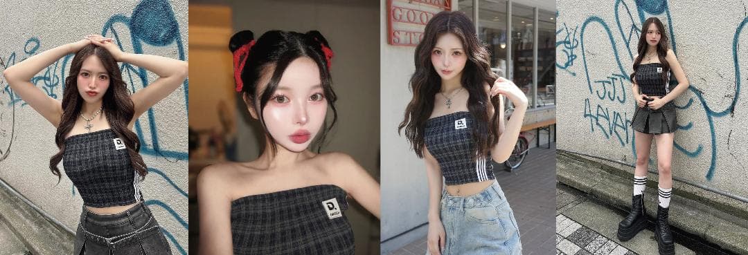 ダーリッチ darich リメイクライクチェックベアトップ ミニスカート GRN