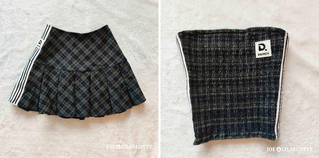 ダーリッチ darich リメイクライクチェックベアトップ ミニスカート GRN