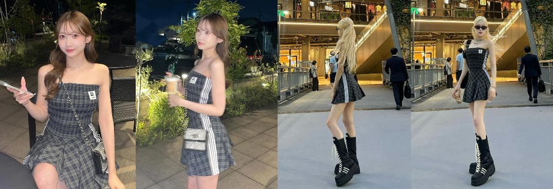 ダーリッチ darich リメイクライクチェックベアトップ ミニスカート GRN