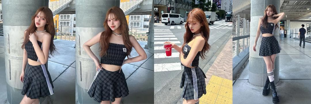 ダーリッチ darich リメイクライクチェックベアトップ ミニスカート GRN