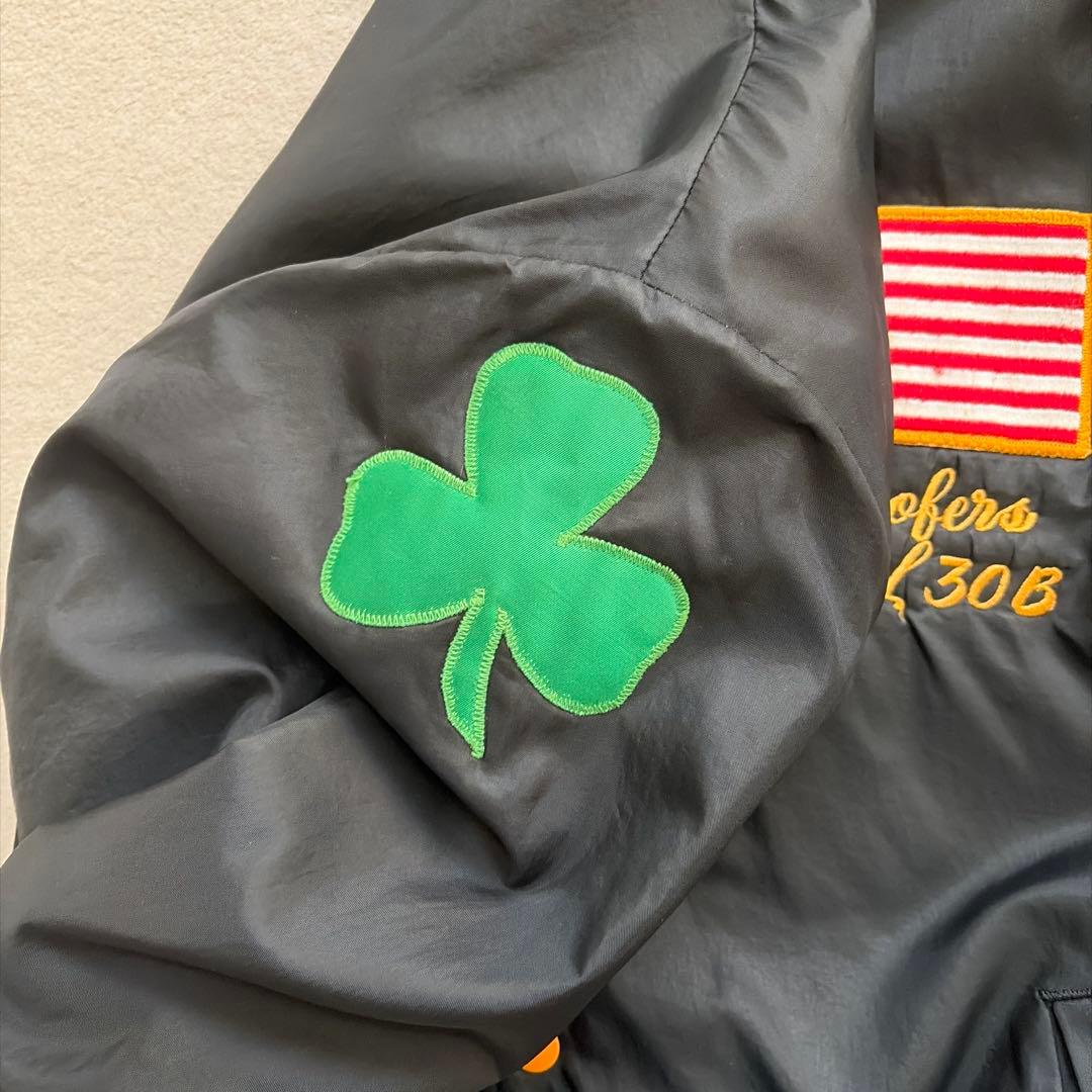 【90s USA製】RENNOC スタジャン L ブラック×オレンジ 刺繍 短丈