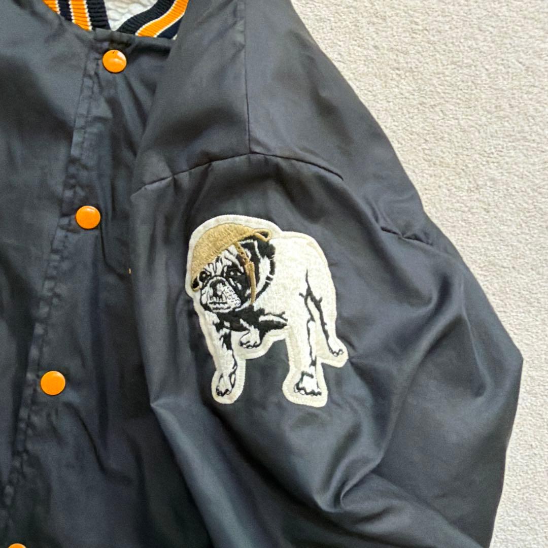 【90s USA製】RENNOC スタジャン L ブラック×オレンジ 刺繍 短丈