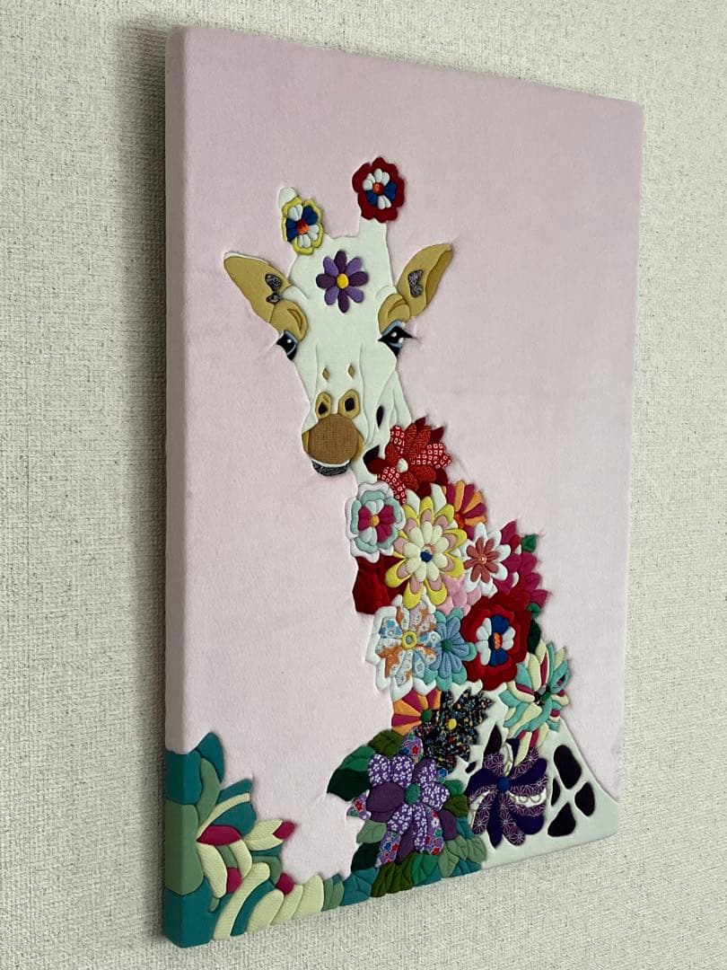 【千風】キリン　キメコミアート　パッチワーク　アートパネル　壁掛けインテア