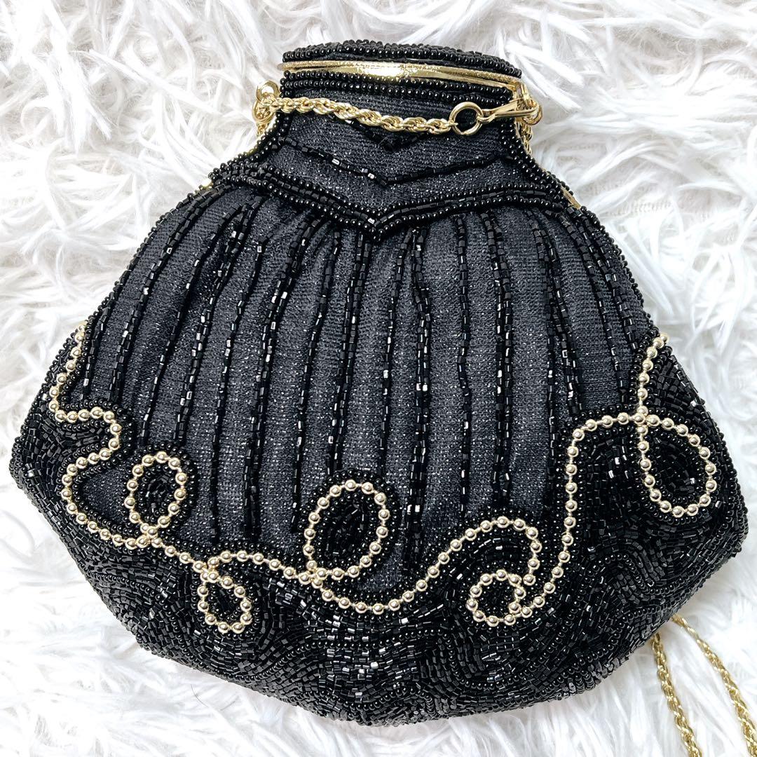 【希少】ルミーはしもと ビーズバッグ パーティーバック ショルダー 黒 ゴールド
