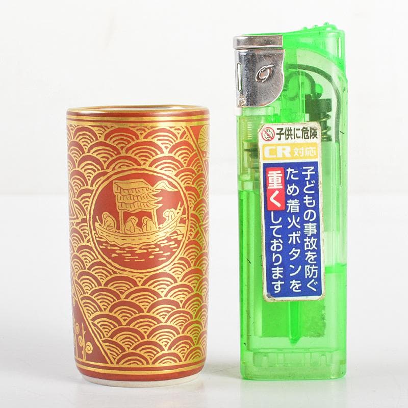 煎茶道具　三浦竹軒作　赤絵金彩　松竹梅文　巾筒　共布共箱　V　R5625