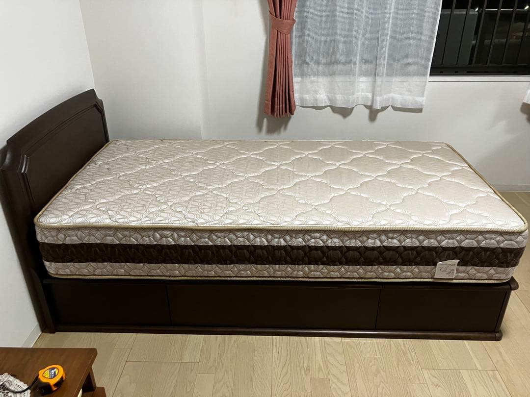 木製シングルベッド マットレス付き 収納あり