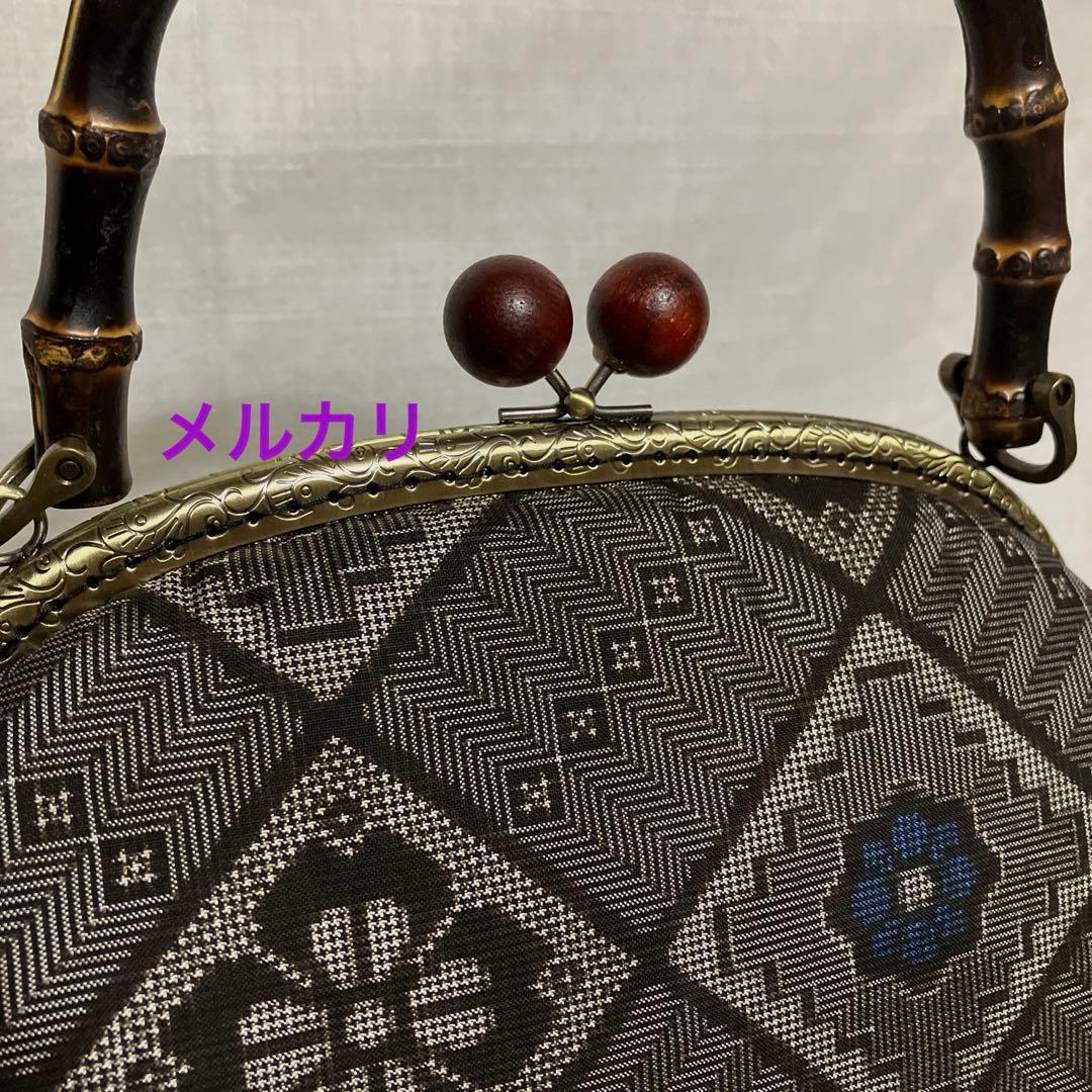 龍郷　大島紬　がま口バッグ　ハンドメイド