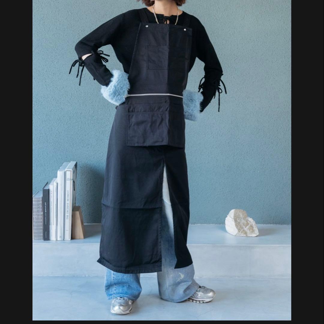 pockets Long black nylon chino 美容師　エプロン
