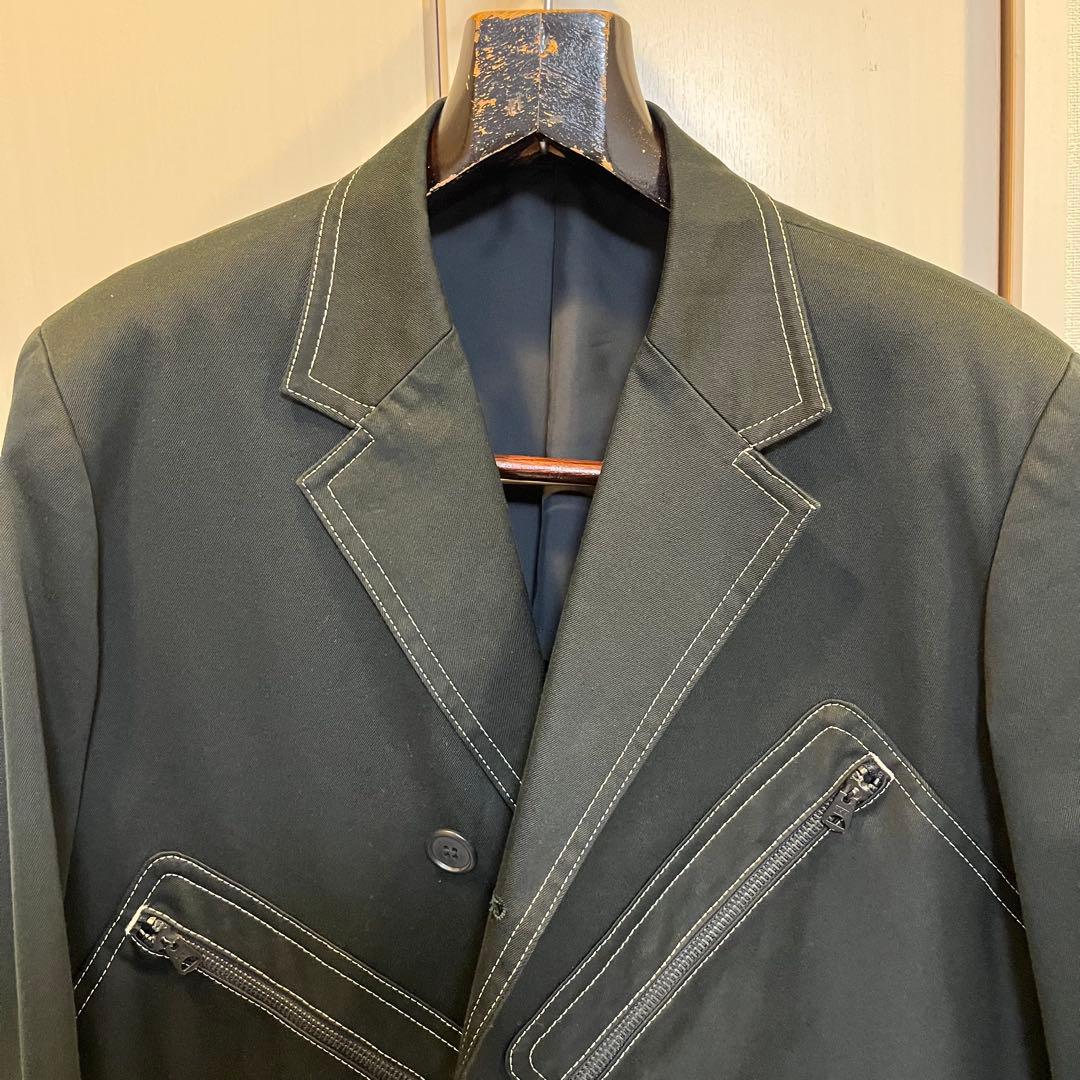 【Y’s】 コットンジャケット 白ステッチ ジッパーポケット ［黒］