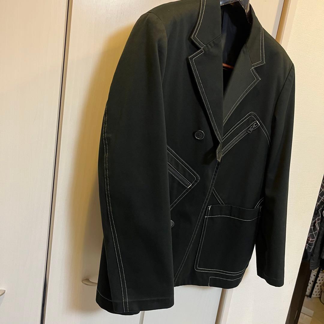 【Y’s】 コットンジャケット 白ステッチ ジッパーポケット ［黒］