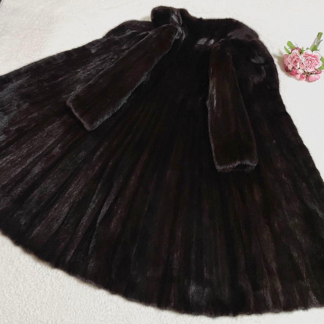 【総丈114cm】 ダークミンク 本毛皮 ロング コート リアルファー S相当