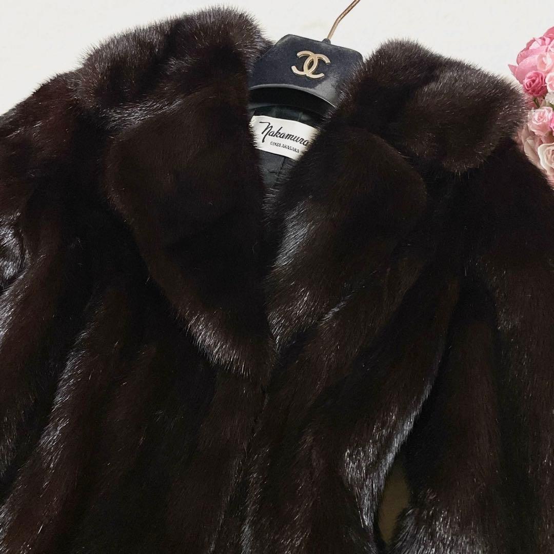 【総丈114cm】 ダークミンク 本毛皮 ロング コート リアルファー S相当