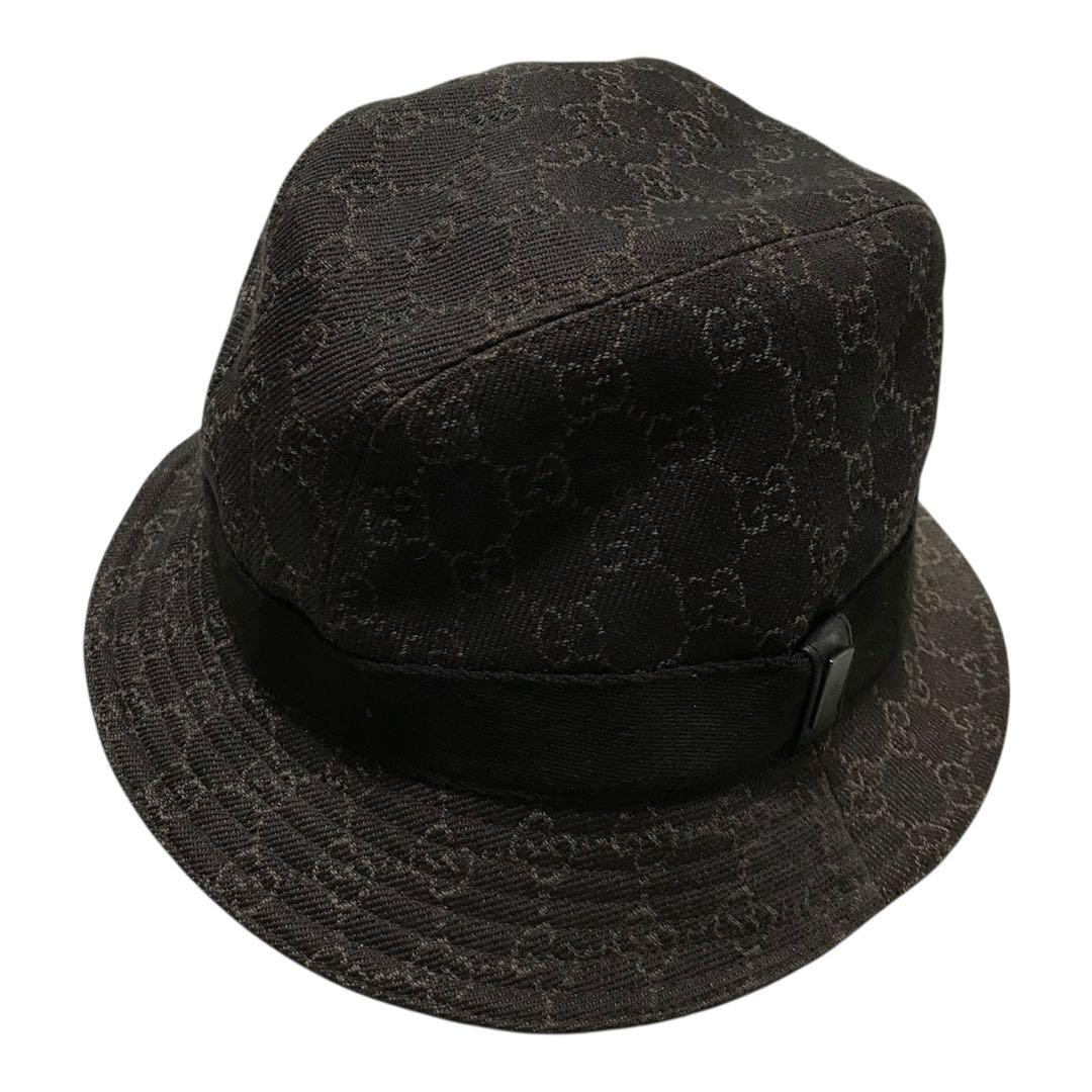 正規品　Gucci グッチ　バケットハット　GG柄　イタリア製　プレートロゴ