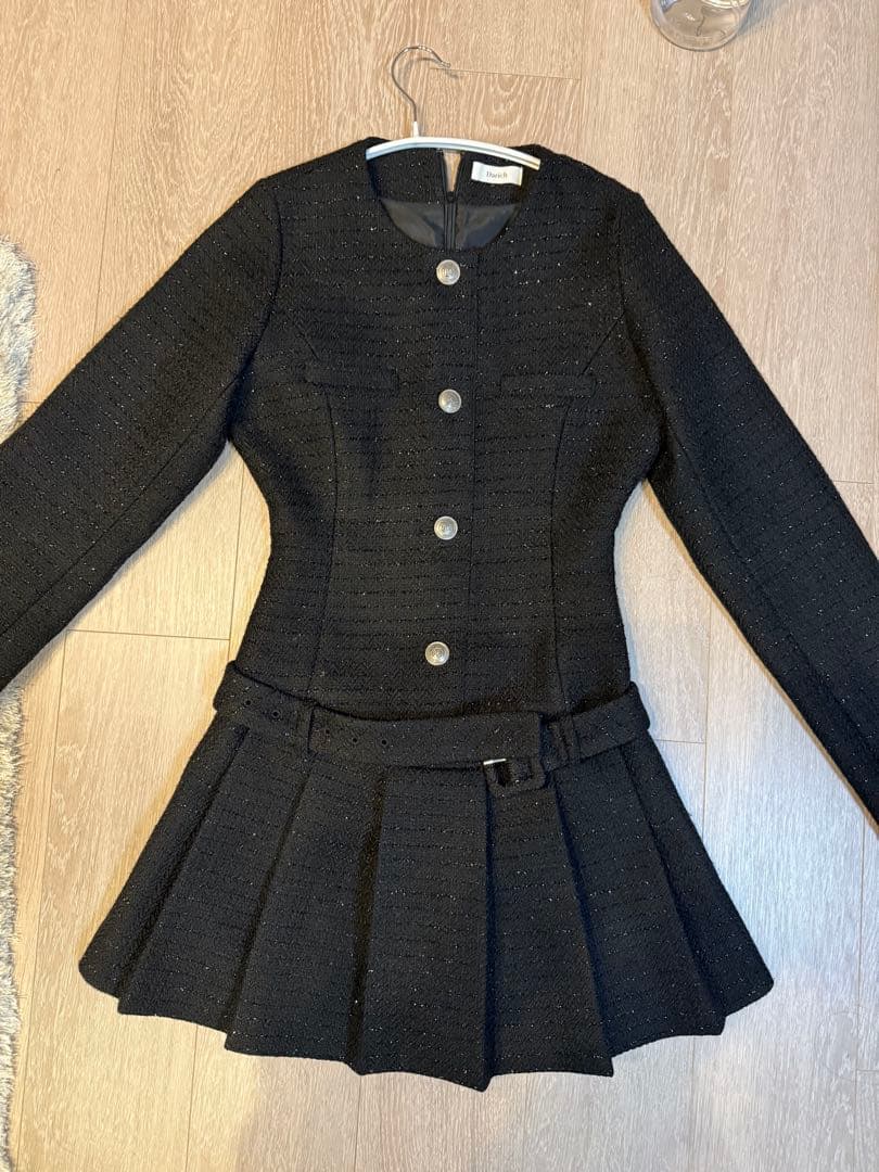 ボックスプリーツツイードミニワンピース　ダーリッチ