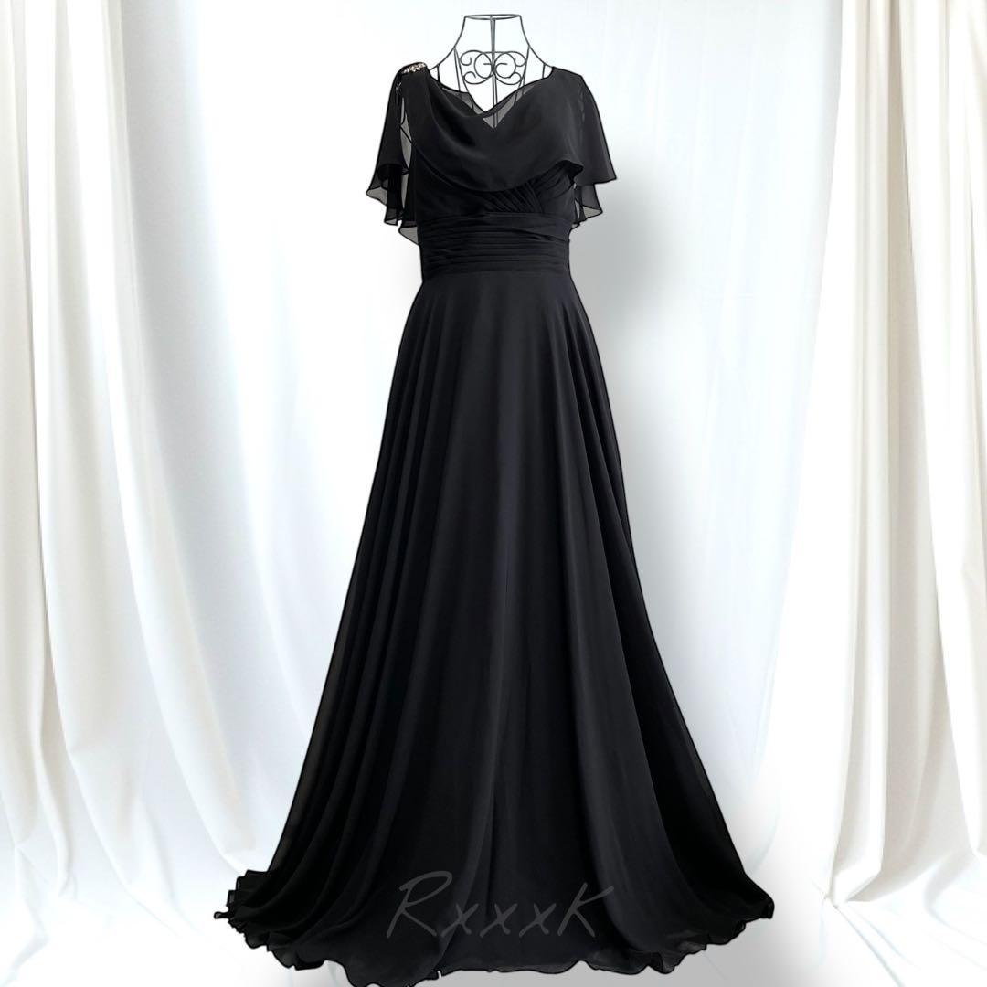 【新品】アナベル 高級 ロングドレス 演奏会 肩カバー アシンメトリー 黒