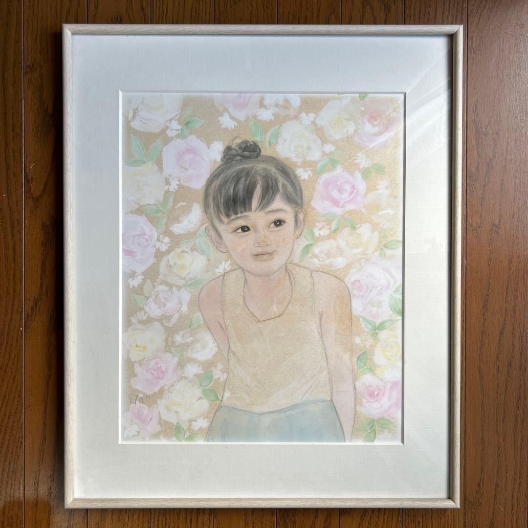 絵画　水彩画　原画　少女　おおた慶文　「バラのかくれんぼ」