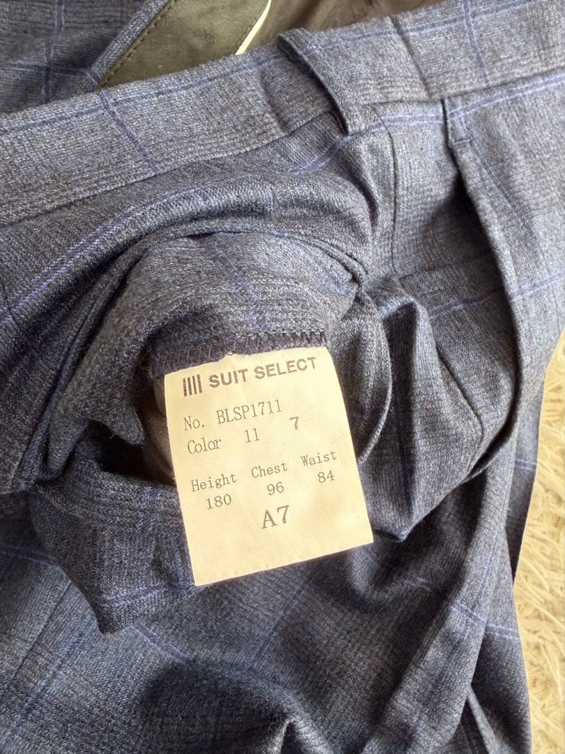 【美品XLサイズ】スーツセレクト カノニコ シャドーチェック ネイビー A7