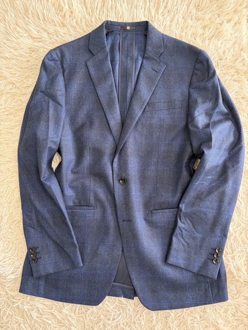 【美品XLサイズ】スーツセレクト カノニコ シャドーチェック ネイビー A7
