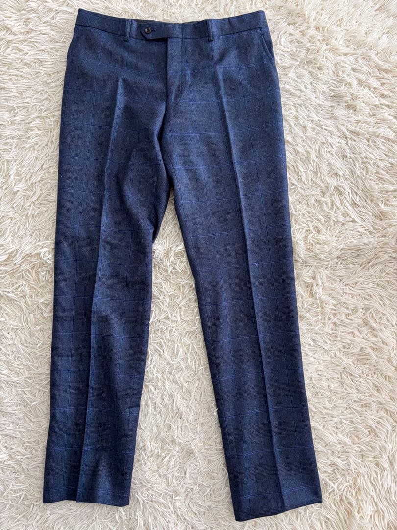 【美品XLサイズ】スーツセレクト カノニコ シャドーチェック ネイビー A7