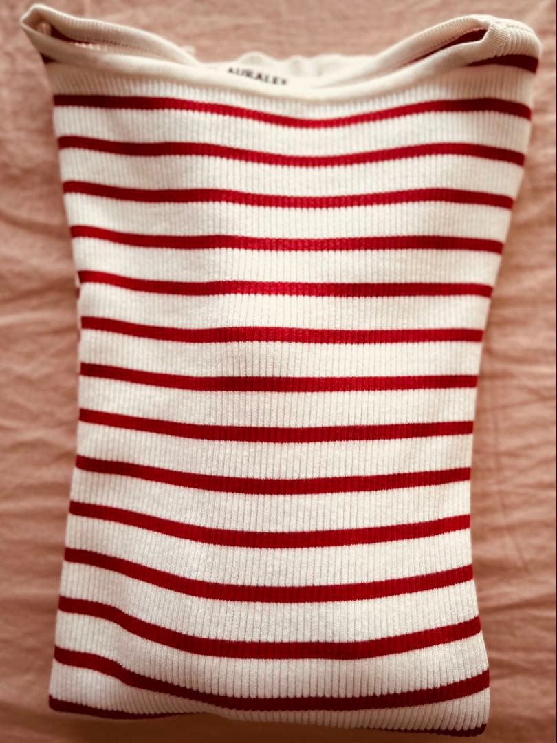 【ロンハーマン別注】AURALEE ギザボートネック リブニット 赤×白 1