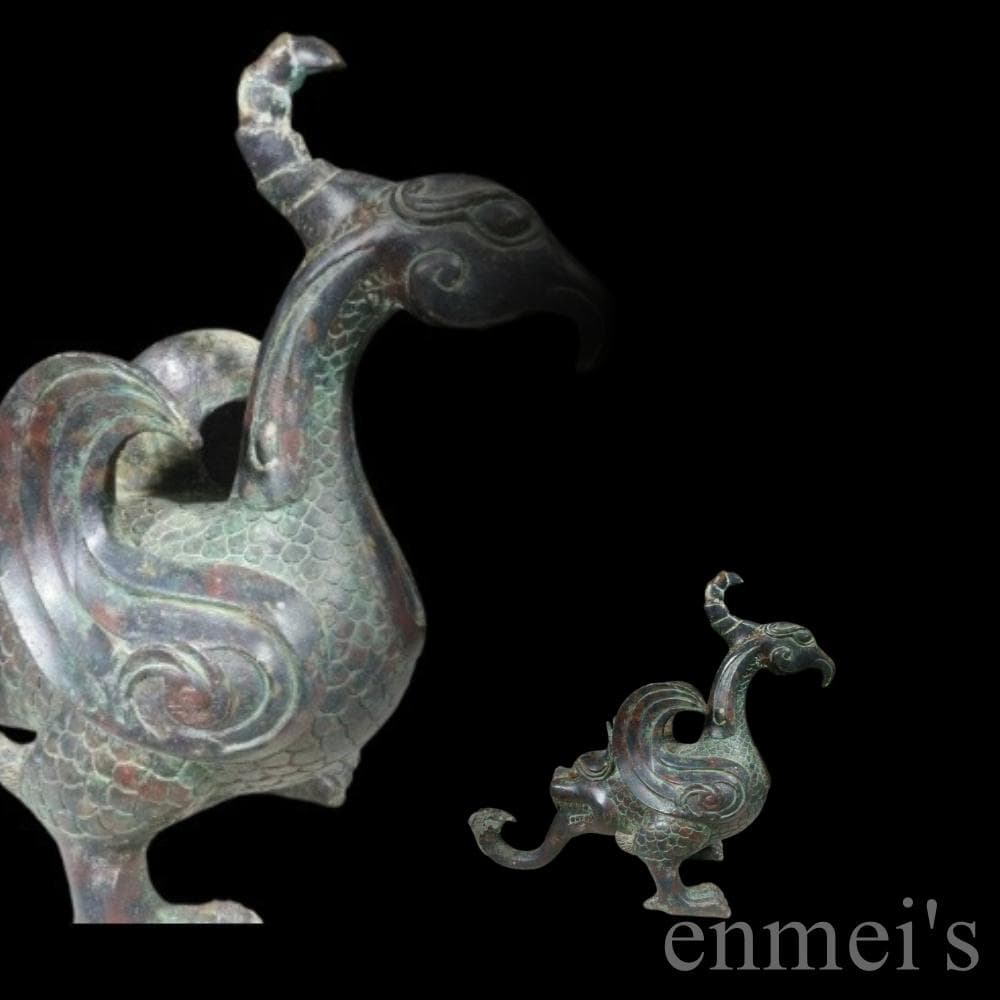 中国古美術【鳳鳥尾尊】青銅器 吉祥鳥 銅器 置物 骨董 酒具 純銅製 鳥形工芸品