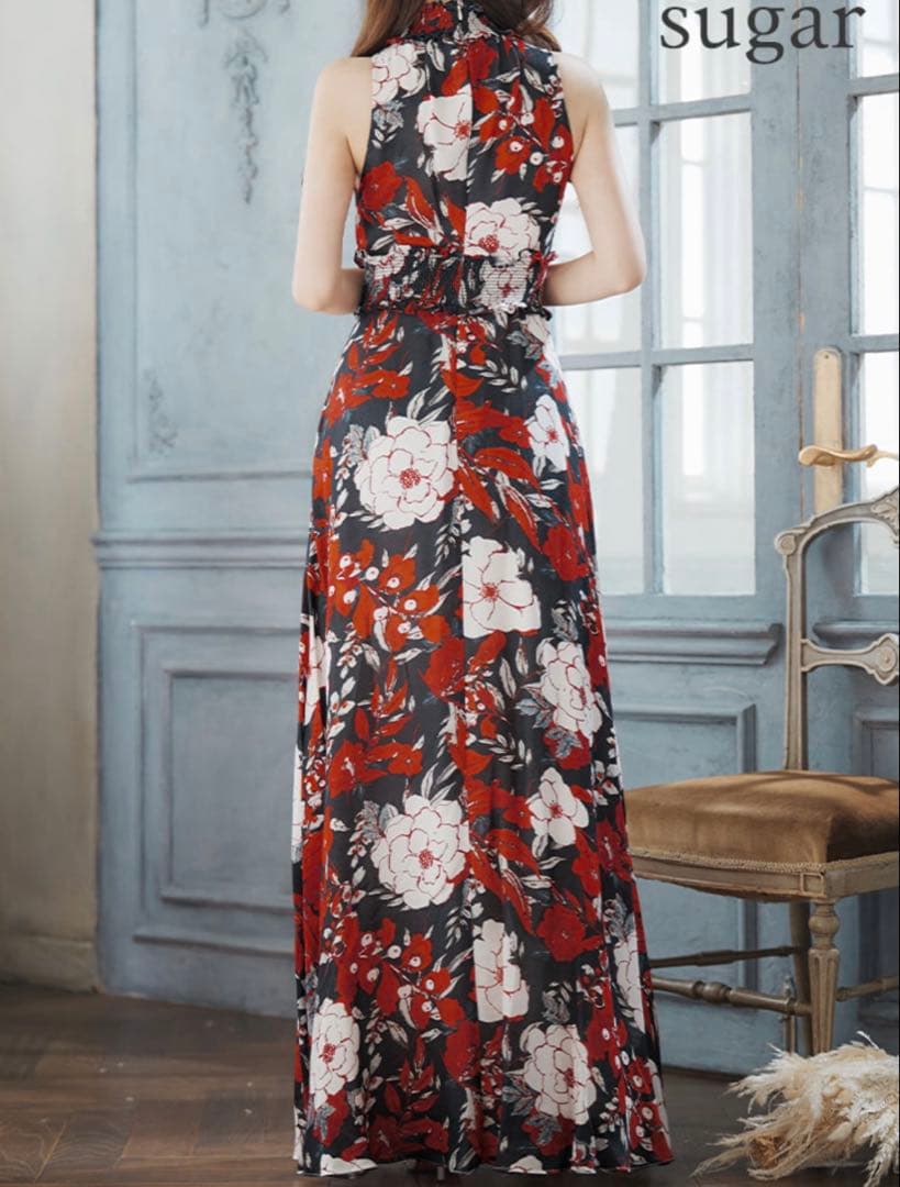 銀座クチュール　フラワープリント　ロングドレス　S