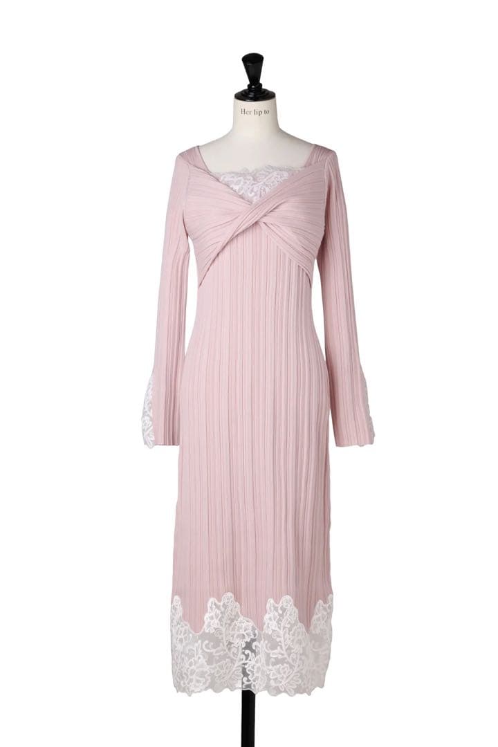 ワンピース Lilou Lace Hem Knit Dress S misty rose