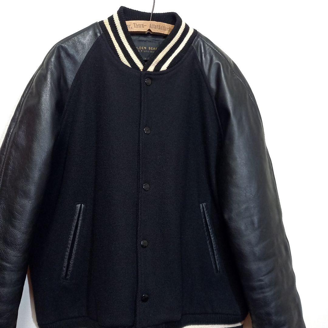 黒！USA製 GOLDEN BEAR 袖レザー スタジャン アワードジャケット