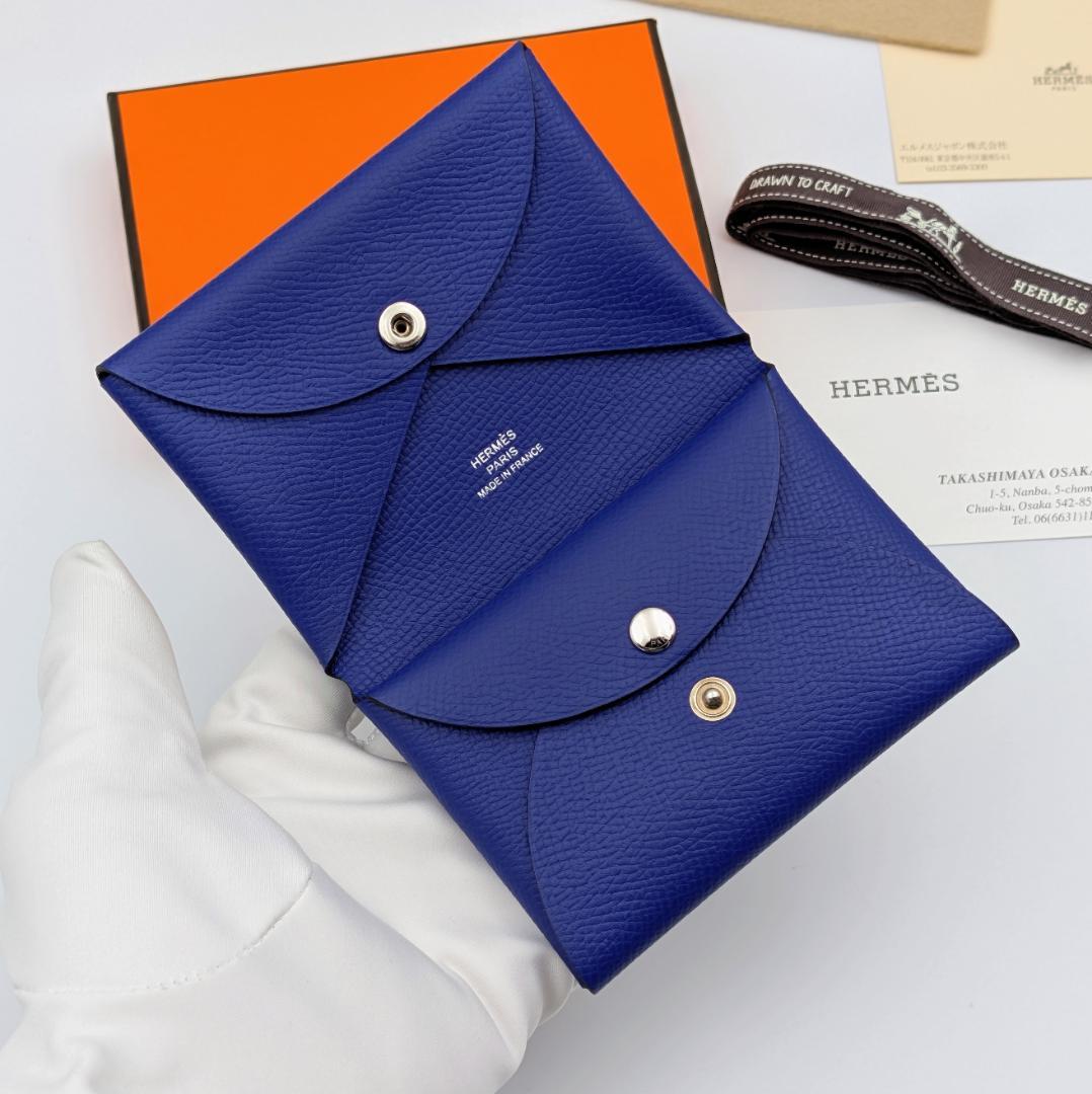 極美品 エルメス カルヴィ デュオ エプソン ケース U刻印 ブルー系