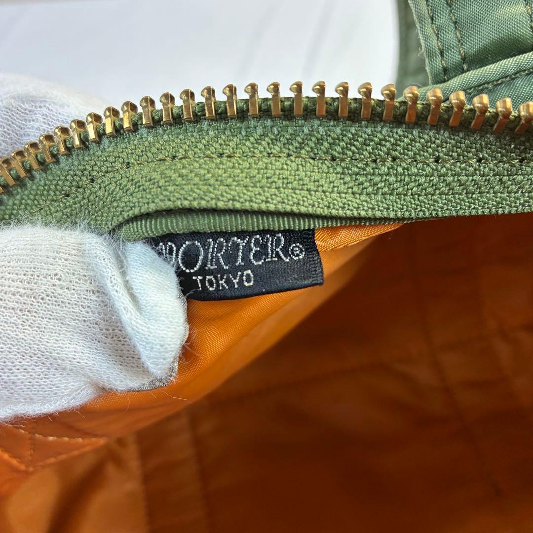 [美品] PORTER タンカー ドラムバッグ ミニボストン セージグリーン L