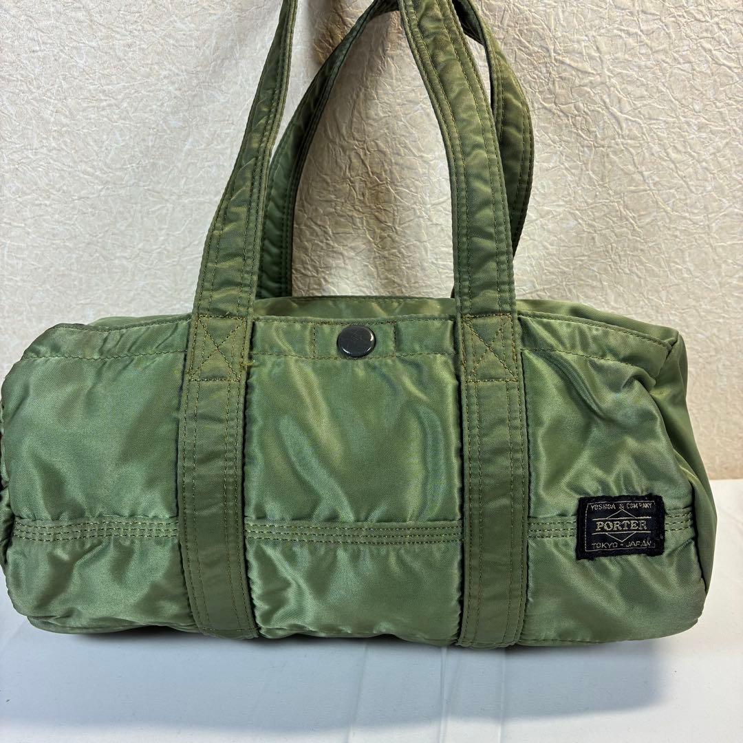 [美品] PORTER タンカー ドラムバッグ ミニボストン セージグリーン L