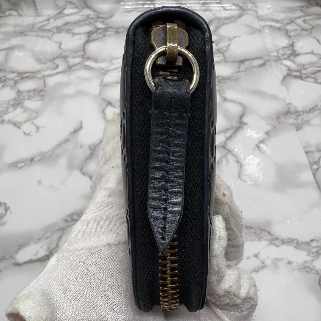 【極美品】 グッチ ラウンドファスナーキャットヘッド ゴールド 金具 ブラック