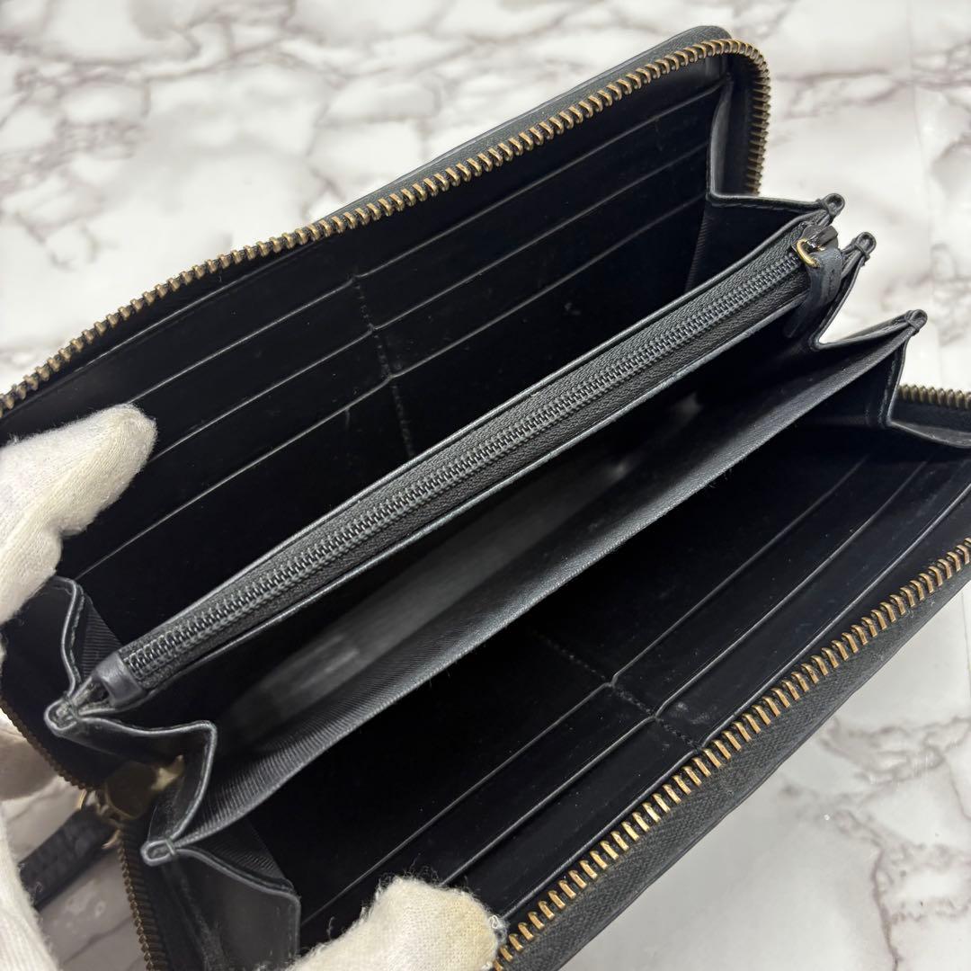 【極美品】 グッチ ラウンドファスナーキャットヘッド ゴールド 金具 ブラック