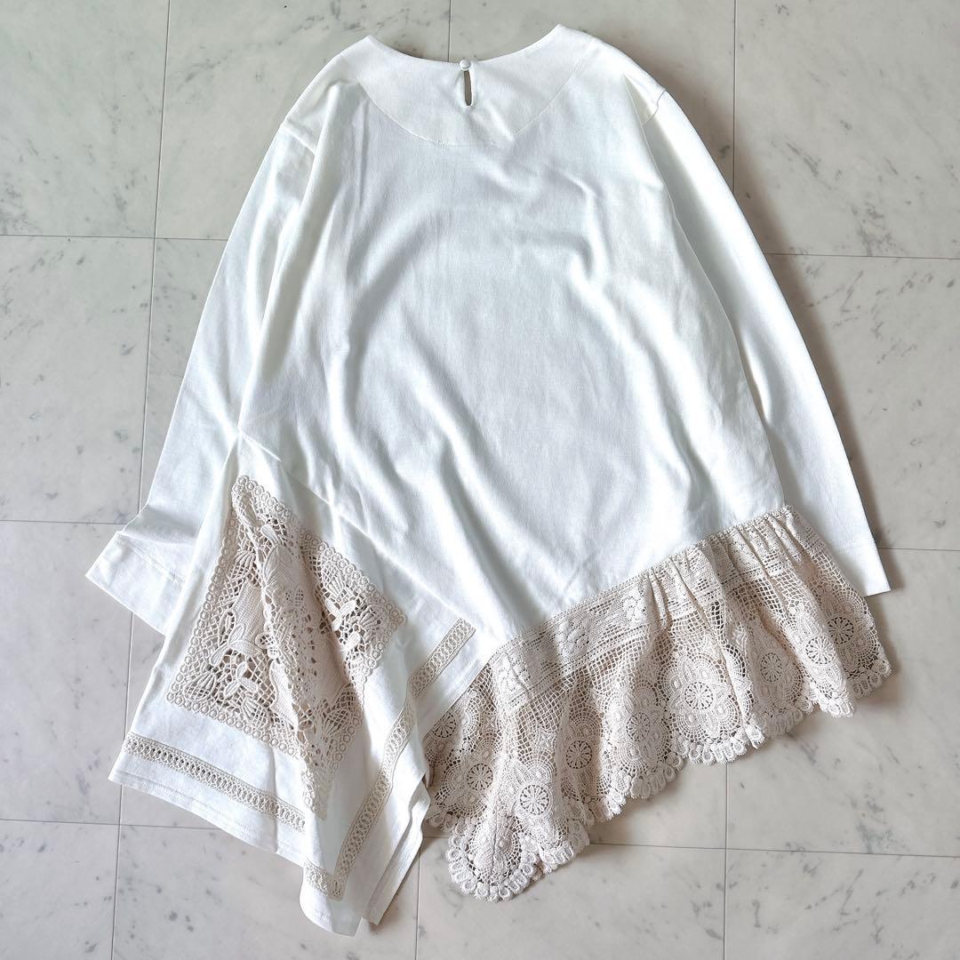 極美品♪ビアズリー レース裏毛チュニック 変形ブラウス 切替 刺繍 近年