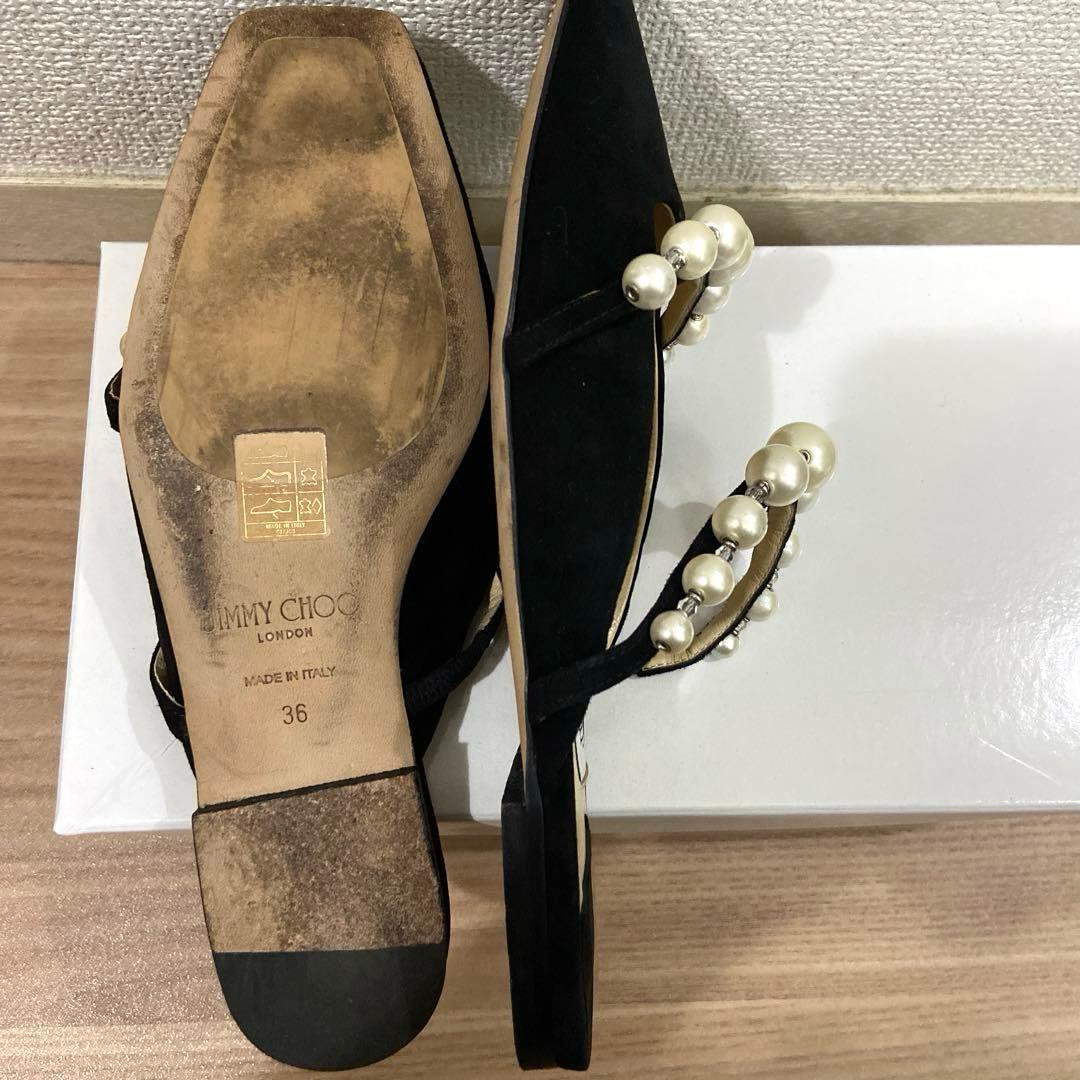 美品 JIMMY CHOO パール装飾ミュール ブラック23cm