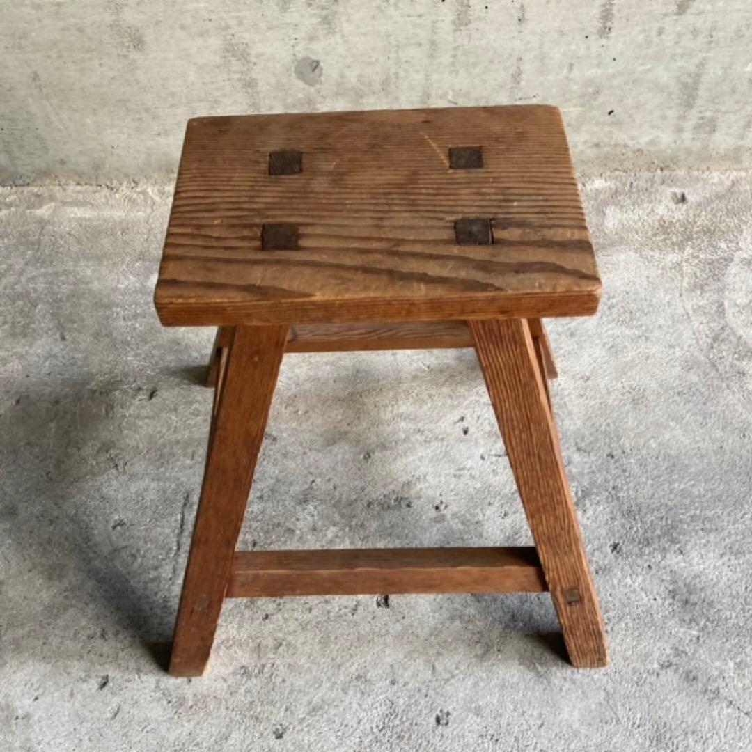 古いスツール チェア 椅子 踏み台 ステップ台 作業椅子 花台 木製 レトロ