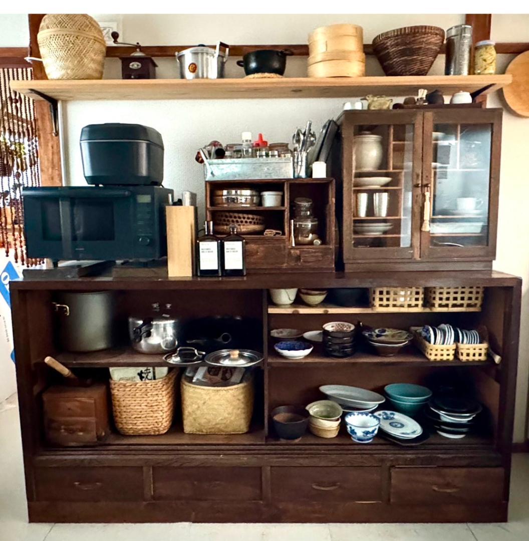 【ケンタウロス】水屋箪笥 食器棚 アンティーク 古家具 レトロ木製