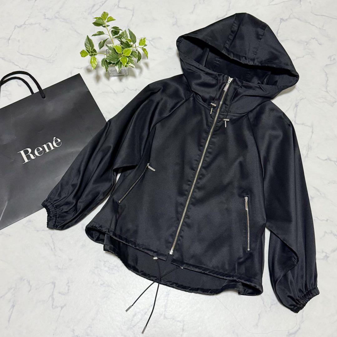 未使用 ルネ フーディー コート ブルゾン ショート フード 36黒 ジャケット