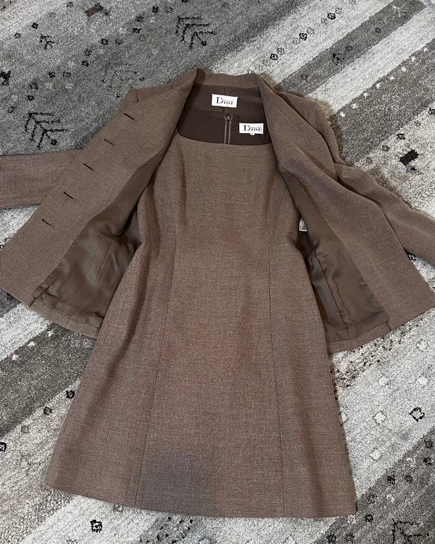 【極美品】Dior マドモワゼルディオール セットアップ シルク混 ブラウン