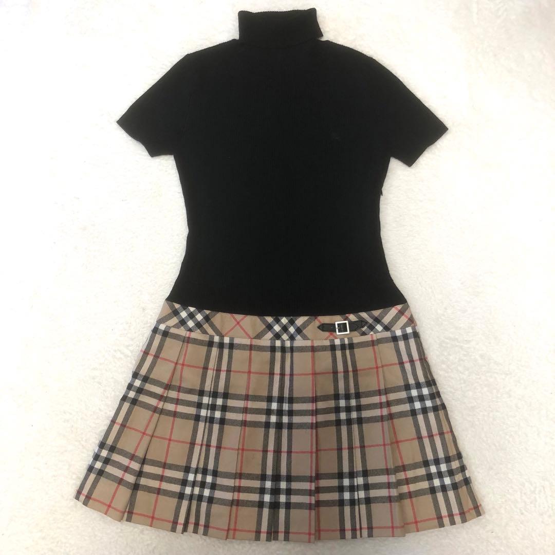 バーバリーロンドン　ドッキングプリーツワンピース　タートルネック　ノバチェック