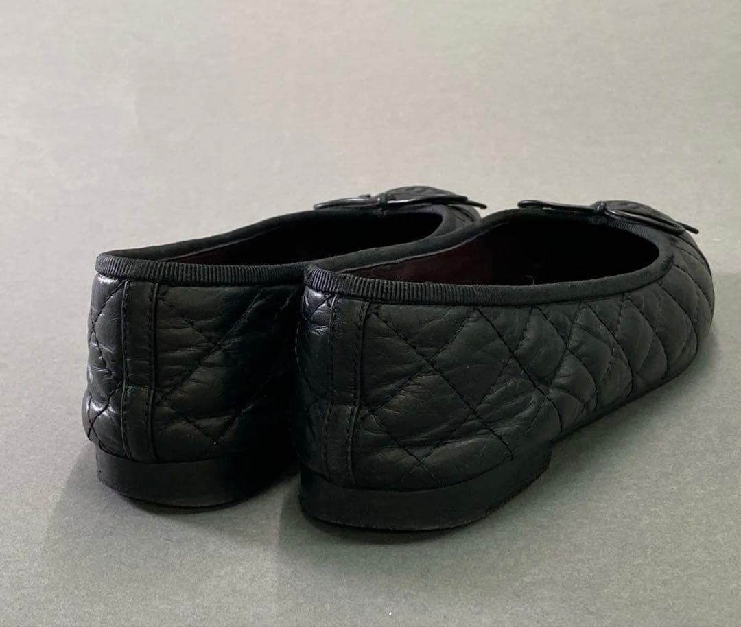 【美品】CHANEL フラットシューズ　ココマーク　マトラッセ　ブラック36