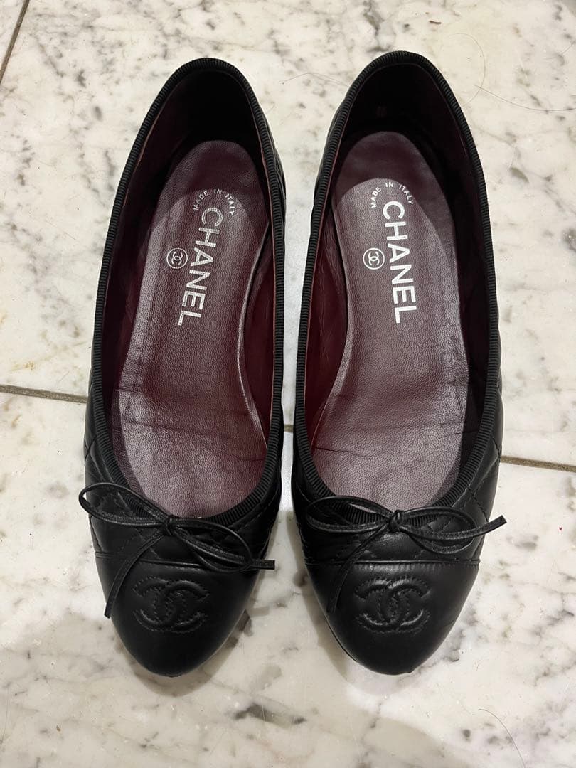 【美品】CHANEL フラットシューズ　ココマーク　マトラッセ　ブラック36