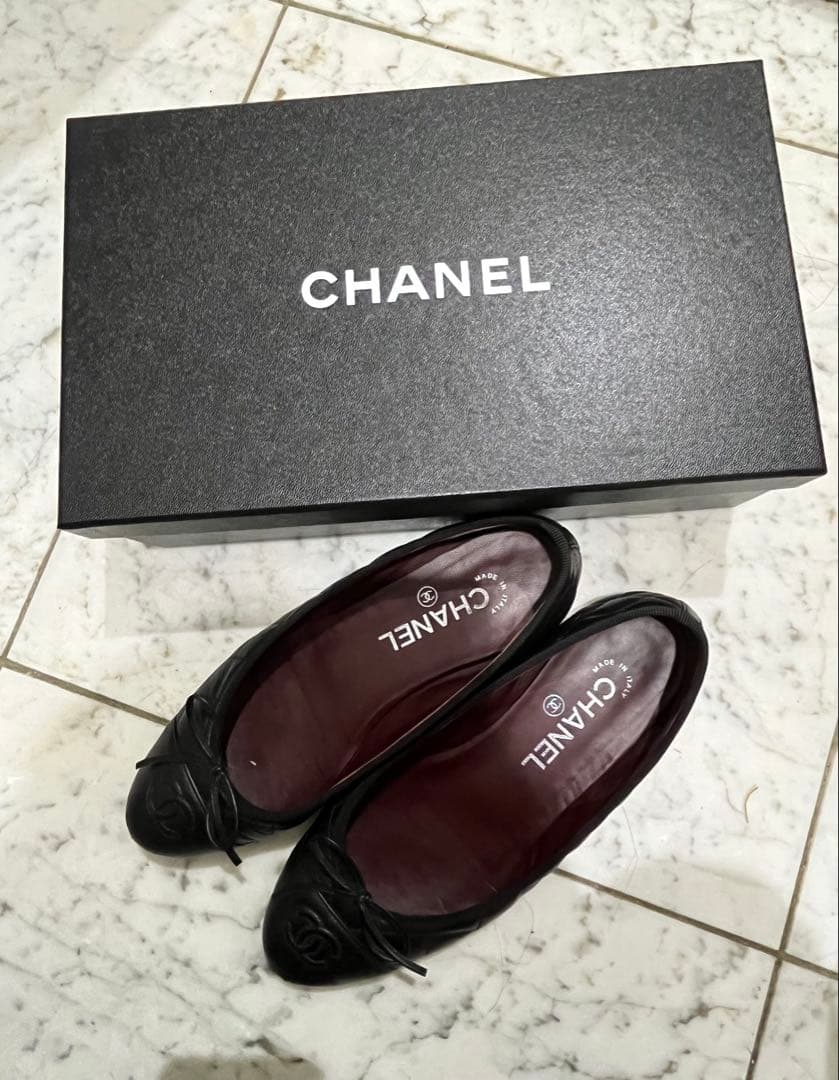 【美品】CHANEL フラットシューズ　ココマーク　マトラッセ　ブラック36