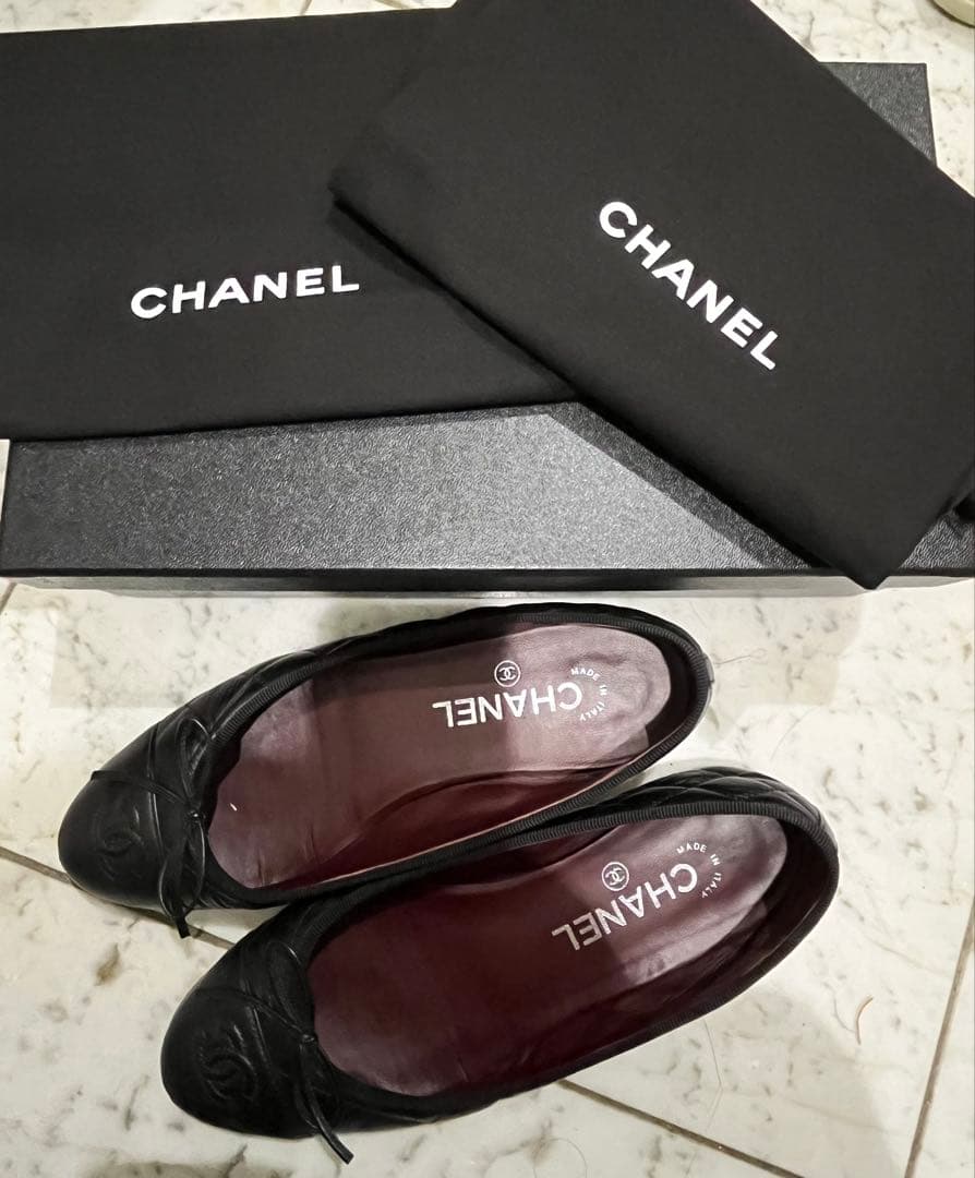 【美品】CHANEL フラットシューズ　ココマーク　マトラッセ　ブラック36