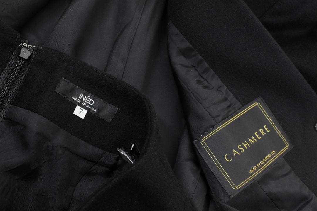 イネド スカートスーツ 7 カシミヤ100% S 黒 08★未使用に近い極美品★
